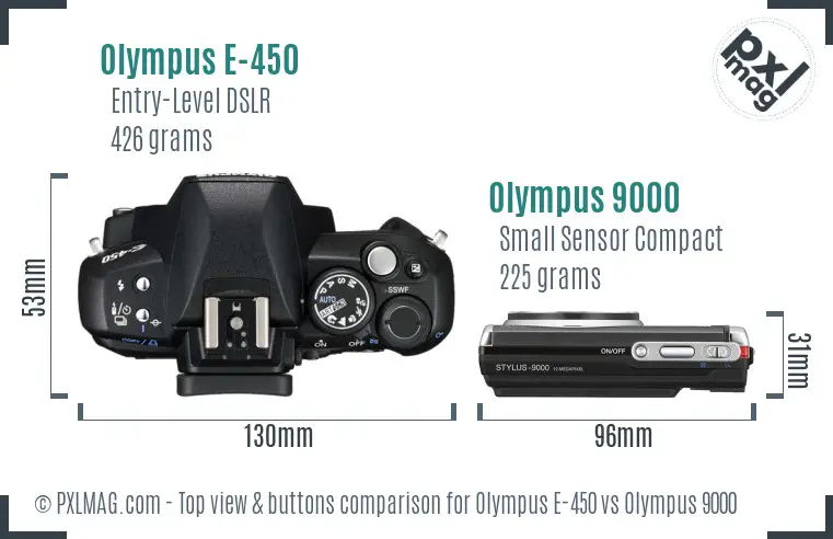 Olympus E-450 vs Olympus 9000 top view buttons comparison