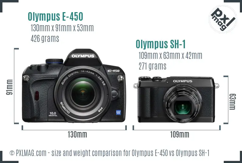 Olympus E-450 vs Olympus SH-1 size comparison