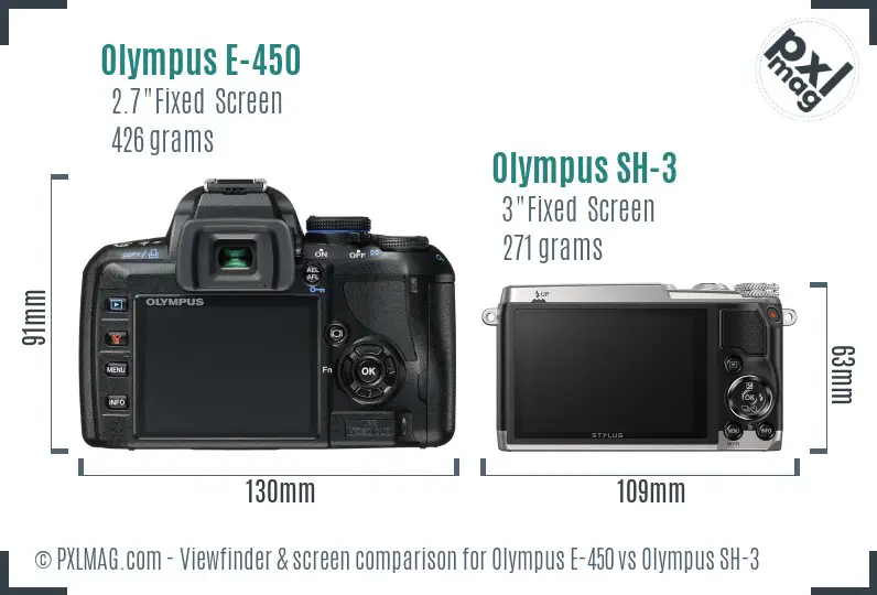 Olympus E-450 vs Olympus SH-3 Screen and Viewfinder comparison