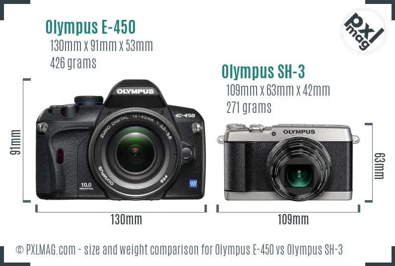 Olympus E-450 vs Olympus SH-3 size comparison