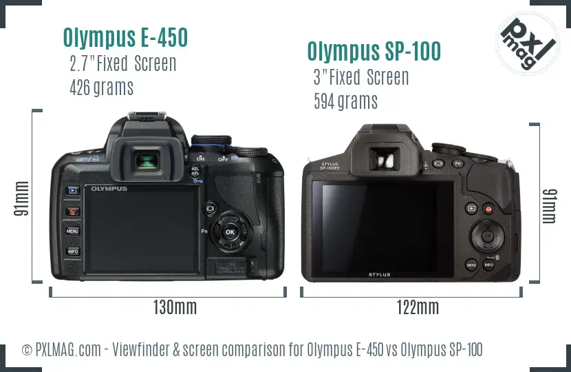 Olympus E-450 vs Olympus SP-100 Screen and Viewfinder comparison