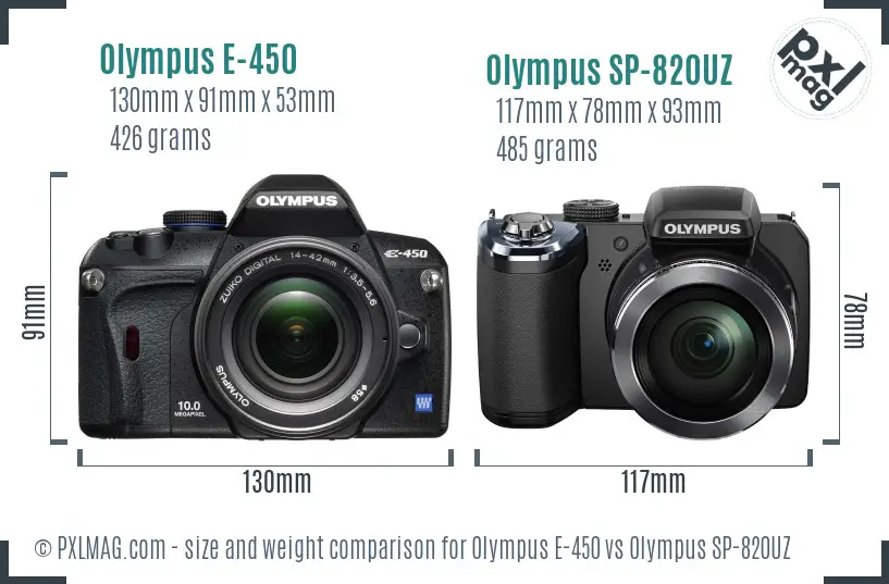 Olympus E-450 vs Olympus SP-820UZ size comparison