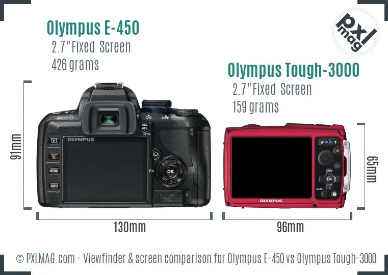 Olympus E-450 vs Olympus Tough-3000 Screen and Viewfinder comparison
