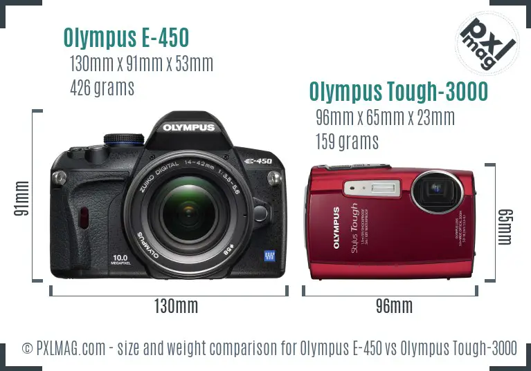 Olympus E-450 vs Olympus Tough-3000 size comparison