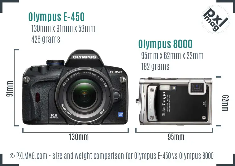 Olympus E-450 vs Olympus 8000 size comparison