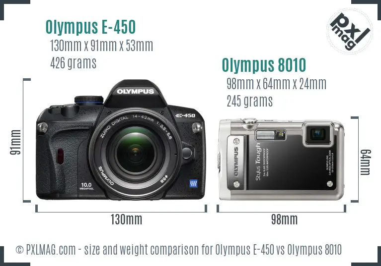 Olympus E-450 vs Olympus 8010 size comparison