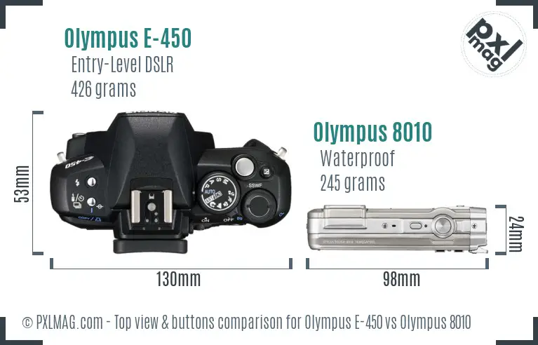 Olympus E-450 vs Olympus 8010 top view buttons comparison