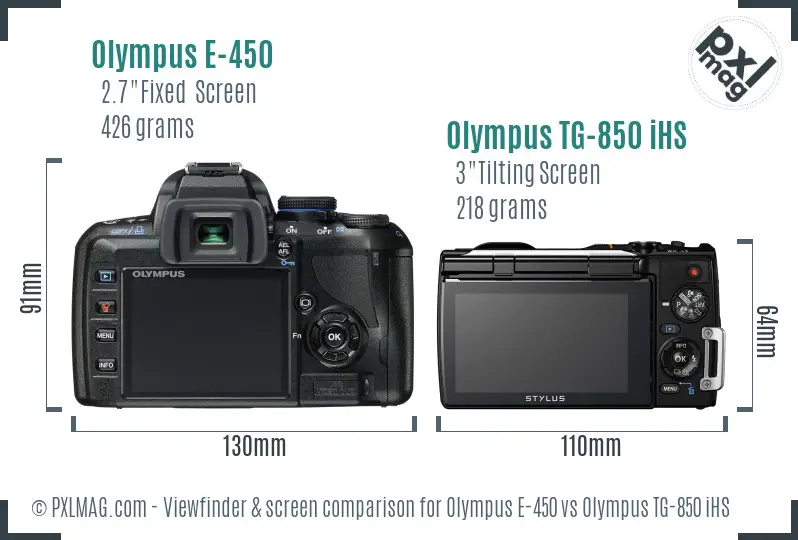 Olympus E-450 vs Olympus TG-850 iHS Screen and Viewfinder comparison