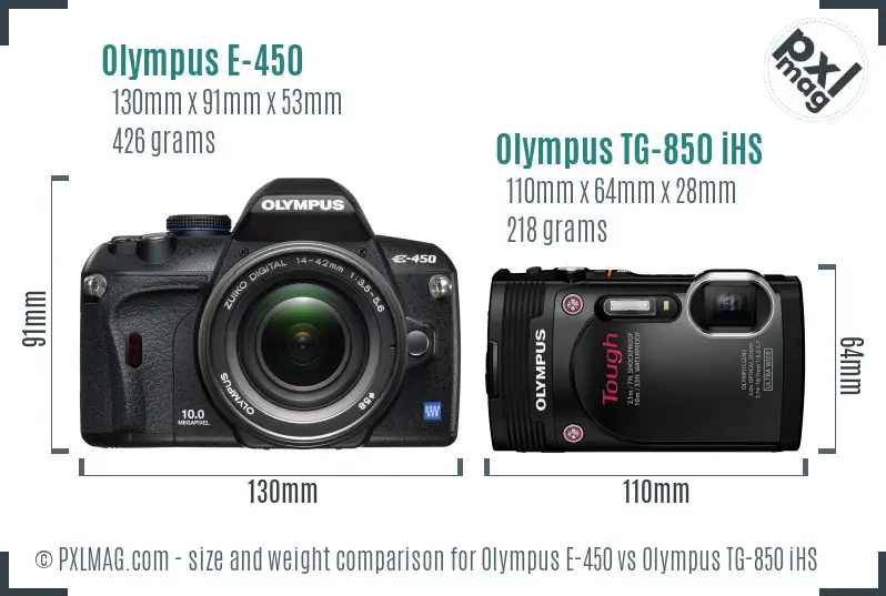 Olympus E-450 vs Olympus TG-850 iHS size comparison
