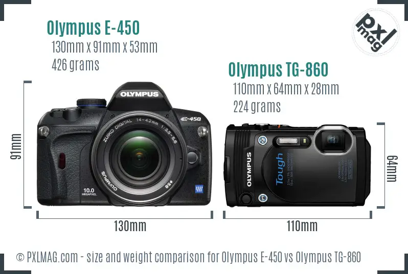 Olympus E-450 vs Olympus TG-860 size comparison