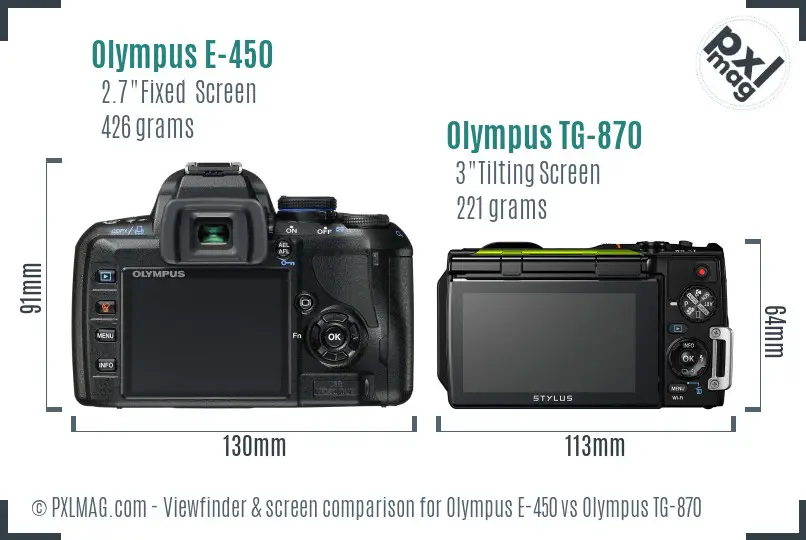 Olympus E-450 vs Olympus TG-870 Screen and Viewfinder comparison