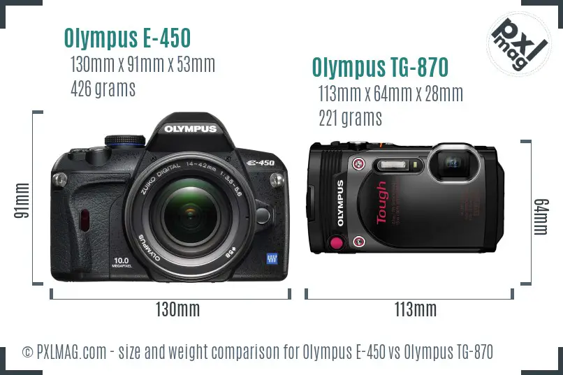 Olympus E-450 vs Olympus TG-870 size comparison