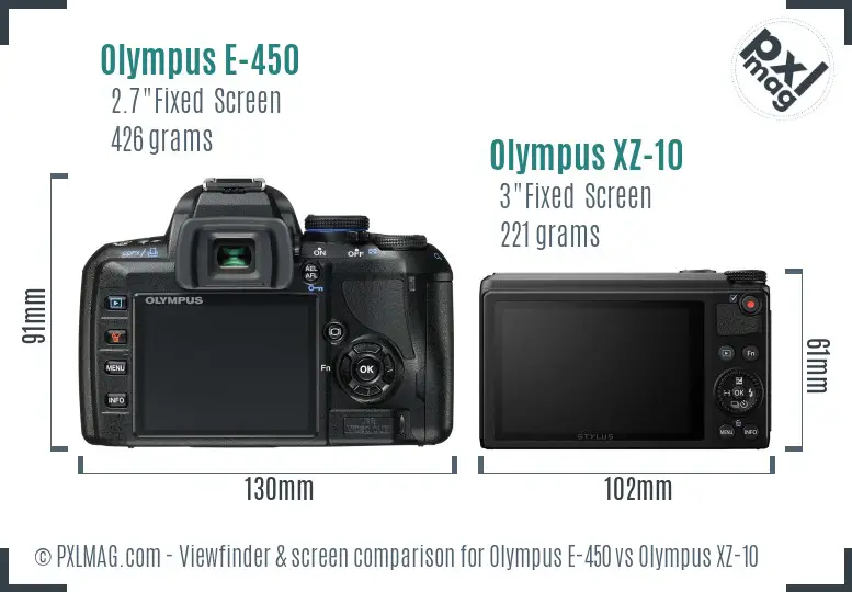 Olympus E-450 vs Olympus XZ-10 Screen and Viewfinder comparison