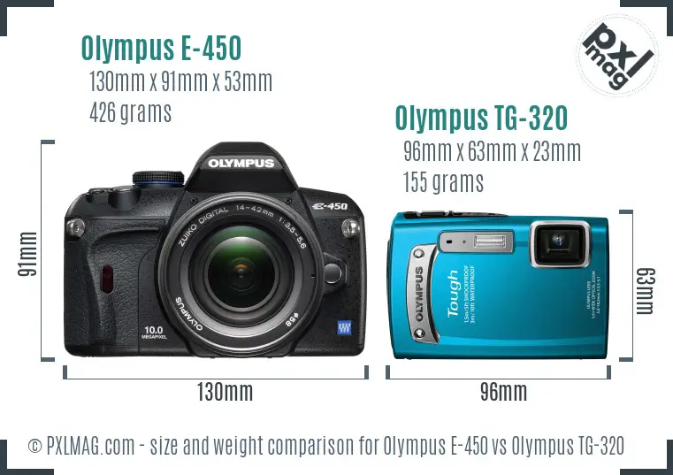 Olympus E-450 vs Olympus TG-320 size comparison