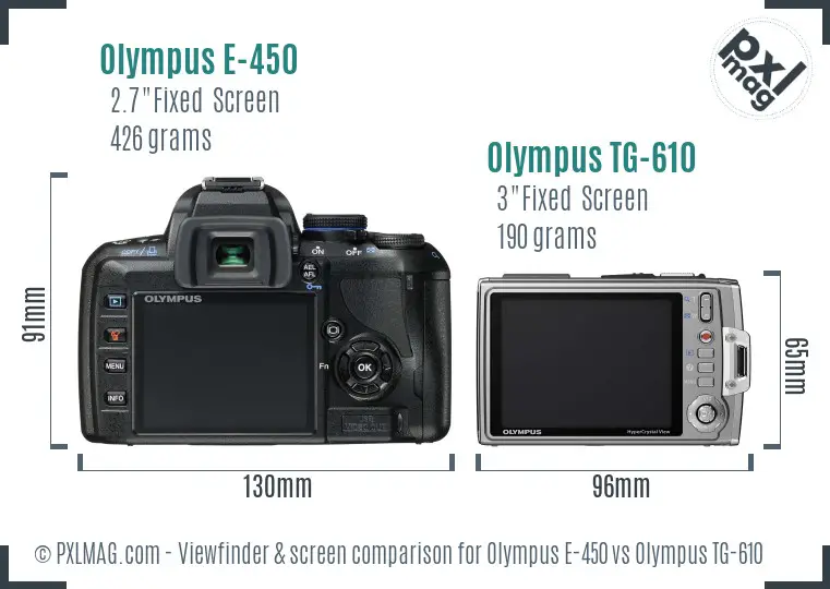 Olympus E-450 vs Olympus TG-610 Screen and Viewfinder comparison