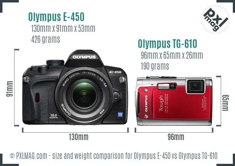 Olympus E-450 vs Olympus TG-610 size comparison