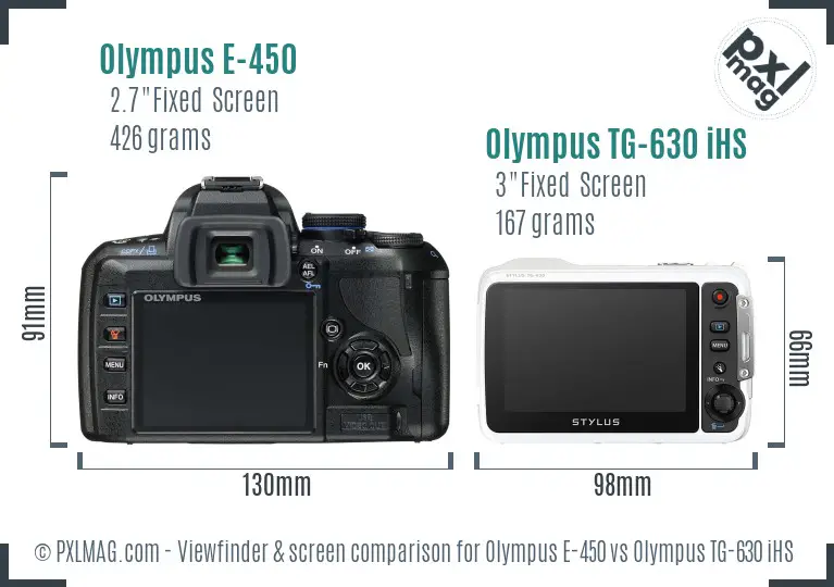 Olympus E-450 vs Olympus TG-630 iHS Screen and Viewfinder comparison
