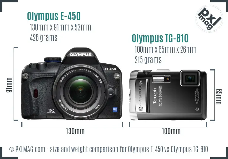 Olympus E-450 vs Olympus TG-810 size comparison