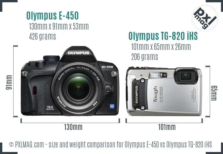 Olympus E-450 vs Olympus TG-820 iHS size comparison