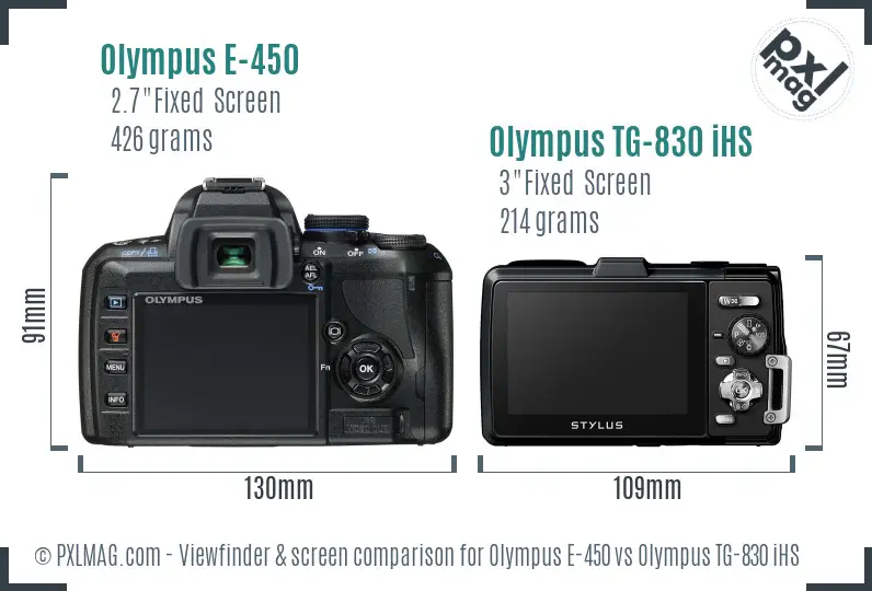 Olympus E-450 vs Olympus TG-830 iHS Screen and Viewfinder comparison