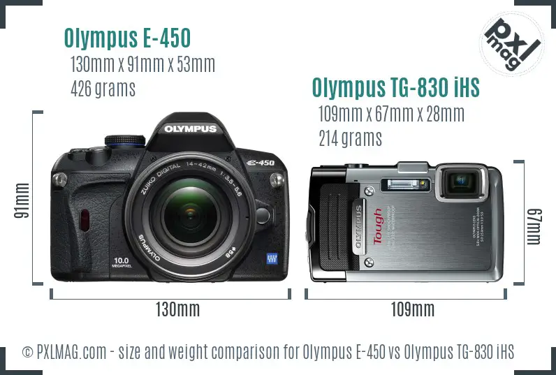 Olympus E-450 vs Olympus TG-830 iHS size comparison