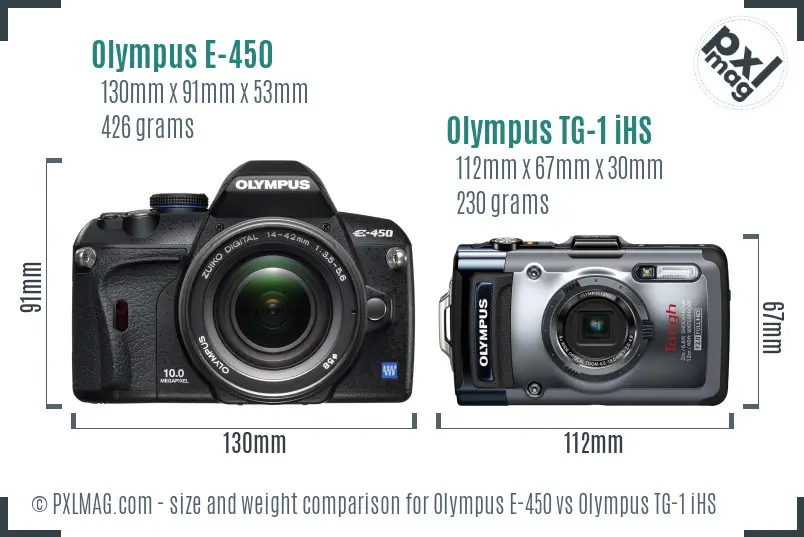 Olympus E-450 vs Olympus TG-1 iHS size comparison
