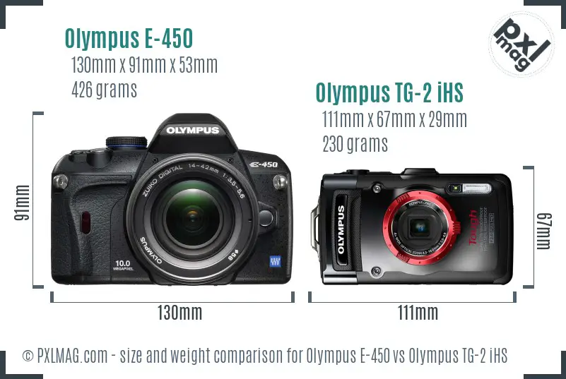 Olympus E-450 vs Olympus TG-2 iHS size comparison