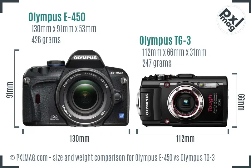 Olympus E-450 vs Olympus TG-3 size comparison