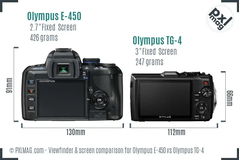 Olympus E-450 vs Olympus TG-4 Screen and Viewfinder comparison