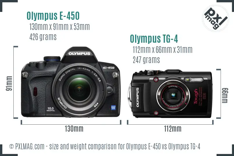 Olympus E-450 vs Olympus TG-4 size comparison