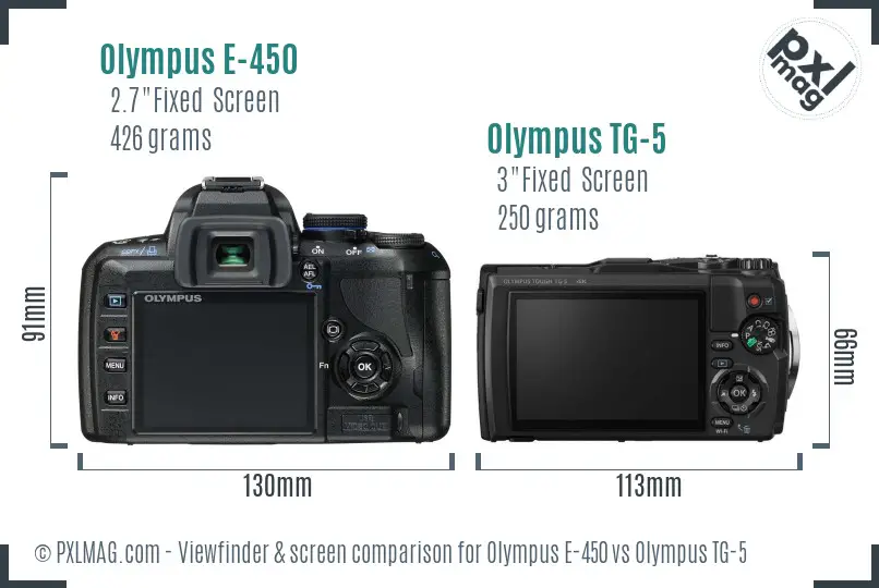 Olympus E-450 vs Olympus TG-5 Screen and Viewfinder comparison