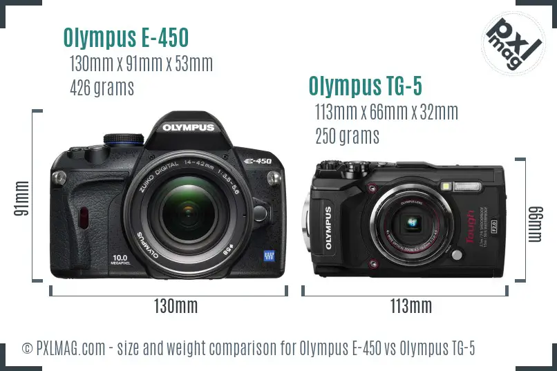 Olympus E-450 vs Olympus TG-5 size comparison
