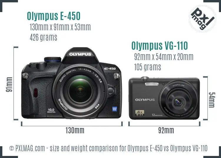 Olympus E-450 vs Olympus VG-110 size comparison