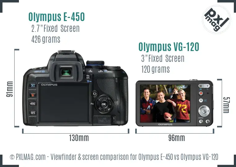 Olympus E-450 vs Olympus VG-120 Screen and Viewfinder comparison