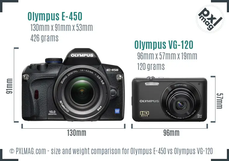 Olympus E-450 vs Olympus VG-120 size comparison