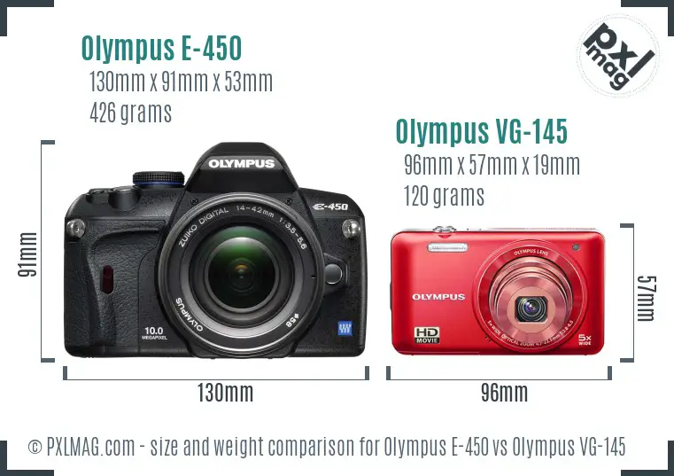 Olympus E-450 vs Olympus VG-145 size comparison