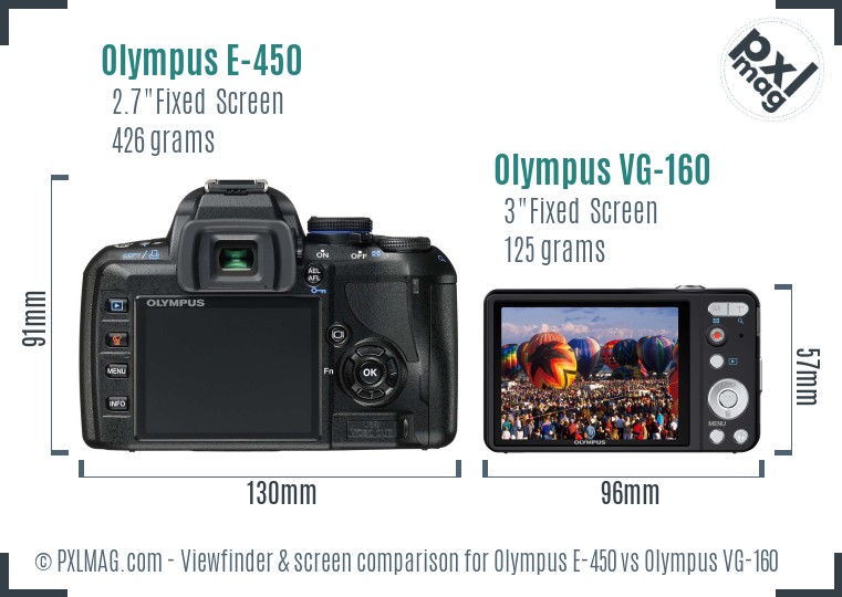 Olympus E-450 vs Olympus VG-160 Screen and Viewfinder comparison