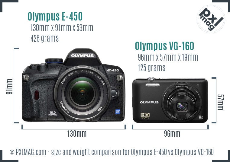Olympus E-450 vs Olympus VG-160 size comparison
