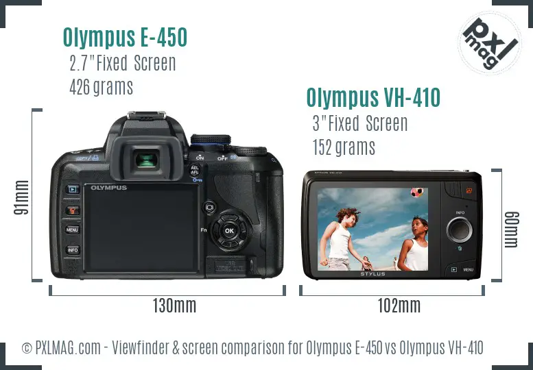 Olympus E-450 vs Olympus VH-410 Screen and Viewfinder comparison