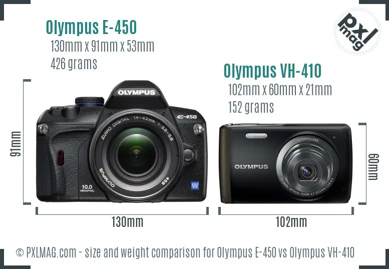 Olympus E-450 vs Olympus VH-410 size comparison