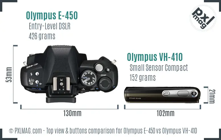 Olympus E-450 vs Olympus VH-410 top view buttons comparison