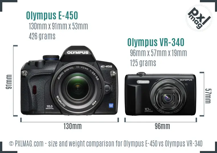 Olympus E-450 vs Olympus VR-340 size comparison