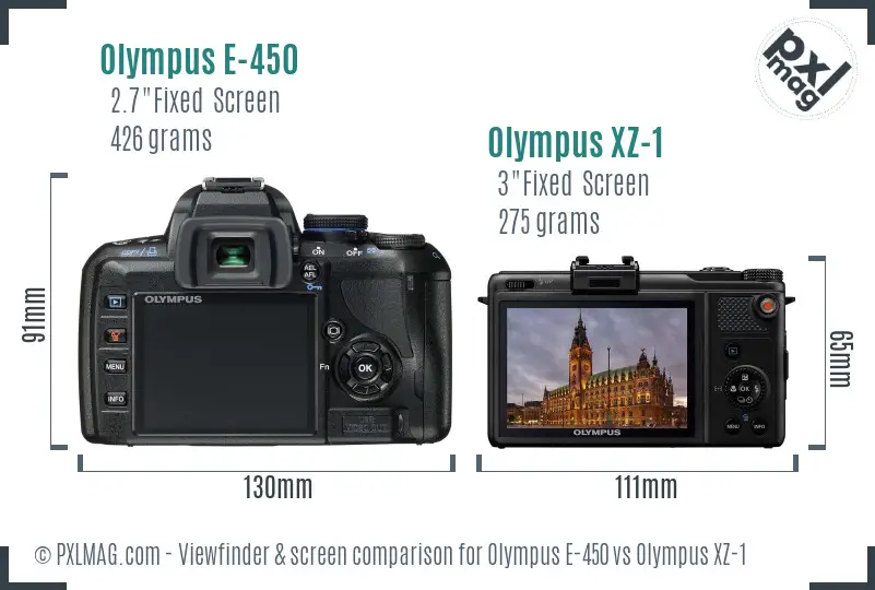 Olympus E-450 vs Olympus XZ-1 Screen and Viewfinder comparison