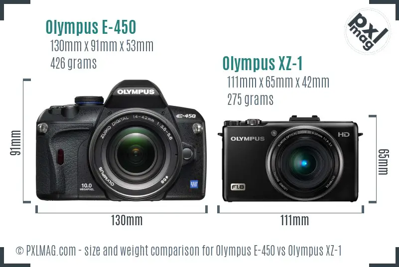 Olympus E-450 vs Olympus XZ-1 size comparison