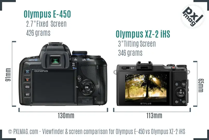 Olympus E-450 vs Olympus XZ-2 iHS Screen and Viewfinder comparison