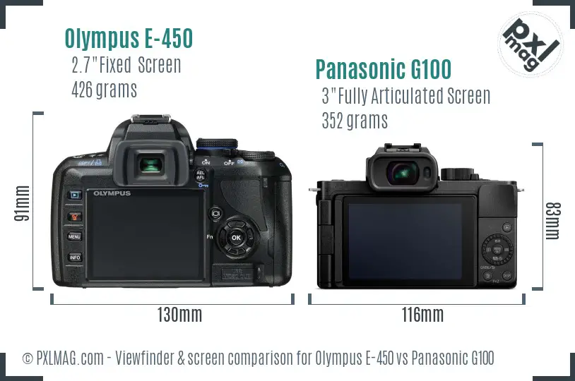 Olympus E-450 vs Panasonic G100 Screen and Viewfinder comparison