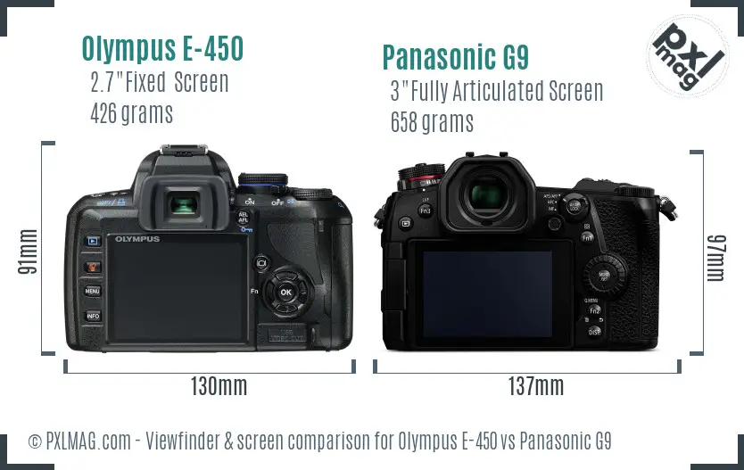 Olympus E-450 vs Panasonic G9 Screen and Viewfinder comparison