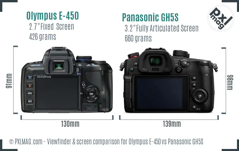 Olympus E-450 vs Panasonic GH5S Screen and Viewfinder comparison