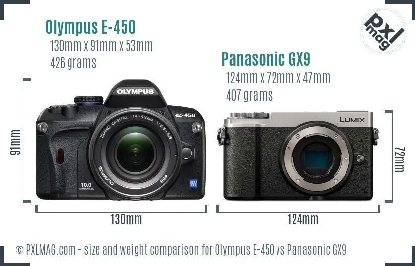 Olympus E-450 vs Panasonic GX9 size comparison