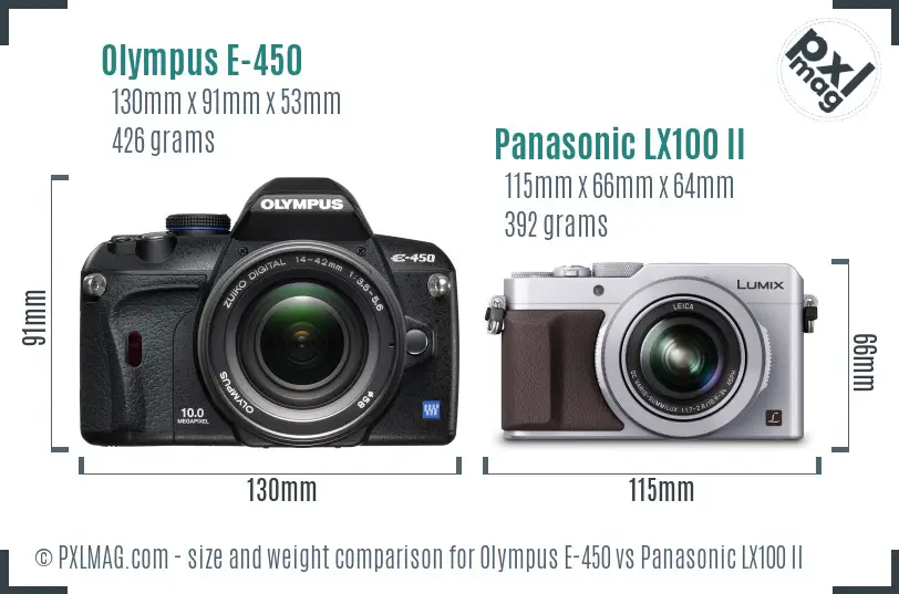 Olympus E-450 vs Panasonic LX100 II size comparison
